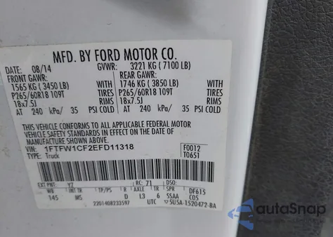 2014 Ford F-150 Xlt из США, поврежденный, VIN 1FTFW1CF2EFD11318